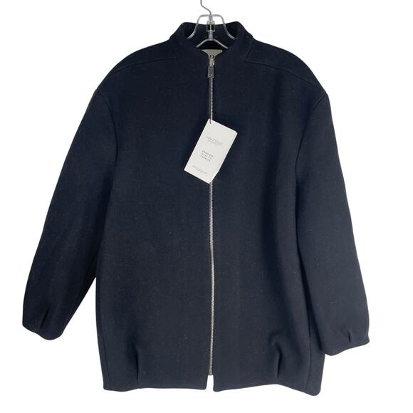 Zara Monteco Wool Front Zip Oversized Bomber Jacket Black Size XS - Picture 6 of 12